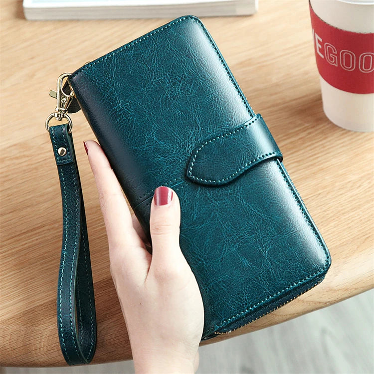 2025 New Collection Hot Luxury Hand Made Rfid Blocker Red Orange Party Genuine Leather China Woman Long Wallets