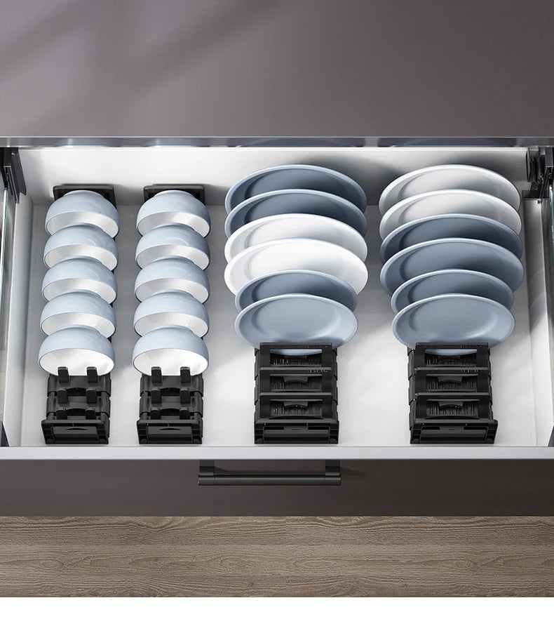 Dish Drying Rack Kitchen Cabinet Drawer Organizer Large Capacity Adjustable Aluminum Bowls and Plates Storage Rack