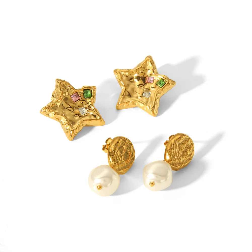 Cunyan Trendy 18K Gold PVD Electroplated Stainless Steel Earrings Elegant Water Drop Pearl Studs Fashionable Jewelry
