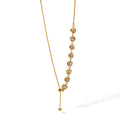 Luxury Stainless Steel 18K Gold Plated 8PCS Round Cubic Zircon Charms Y Shape Bead Pendant Necklace for Women