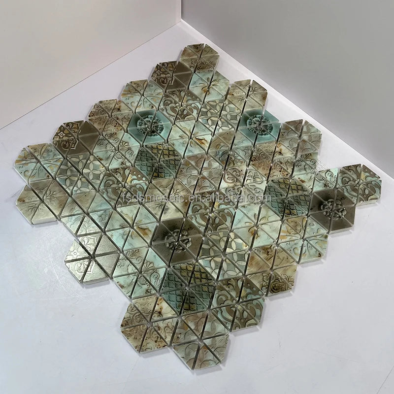 Green Square Shape Modern Interior Wall Parquet Decoration Bathroom Hotel 3D Inkjet Printing Marble Stone Mosaic Tiles