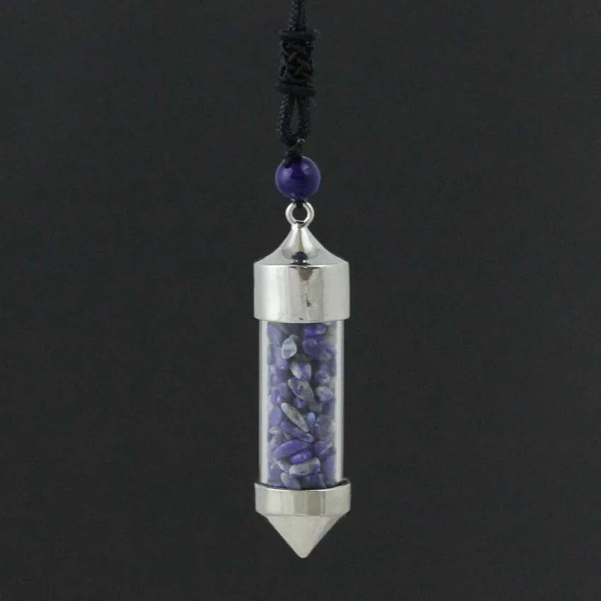 HZ Newest accessories natural crystal Lapis lazuili gravel bullet-shaped wishing bottle spirit pendulum drifting bottle pendant