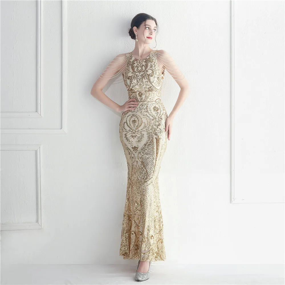 19916# Foreign Trade Spot Craft Nail Bead Positioning Flower Piece Star Wedding Ball Long Dress