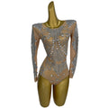 Sexy Long Sleeves One Piece Short Jumpsuit Show Festival Outfit Pole Dance Costumes Women Party Celebration Rhinestone Bodysuit