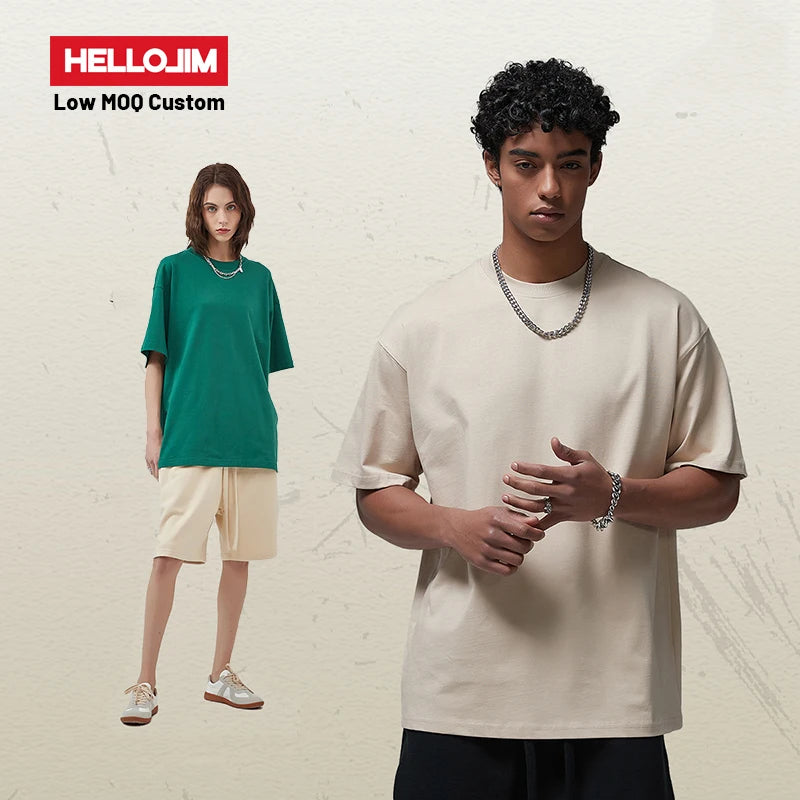 HELLOJIM Summer 2024 New Custom Oversized Tshirt 275 Gsm Oversized Unisex Plain 100% Cotton All Over Print T-shirt Cotton