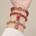 Wholesale Sweet Lucky Stretch Natural Healing Crystal Pixiu Bear Strawberry Quartz Beads Bracelet