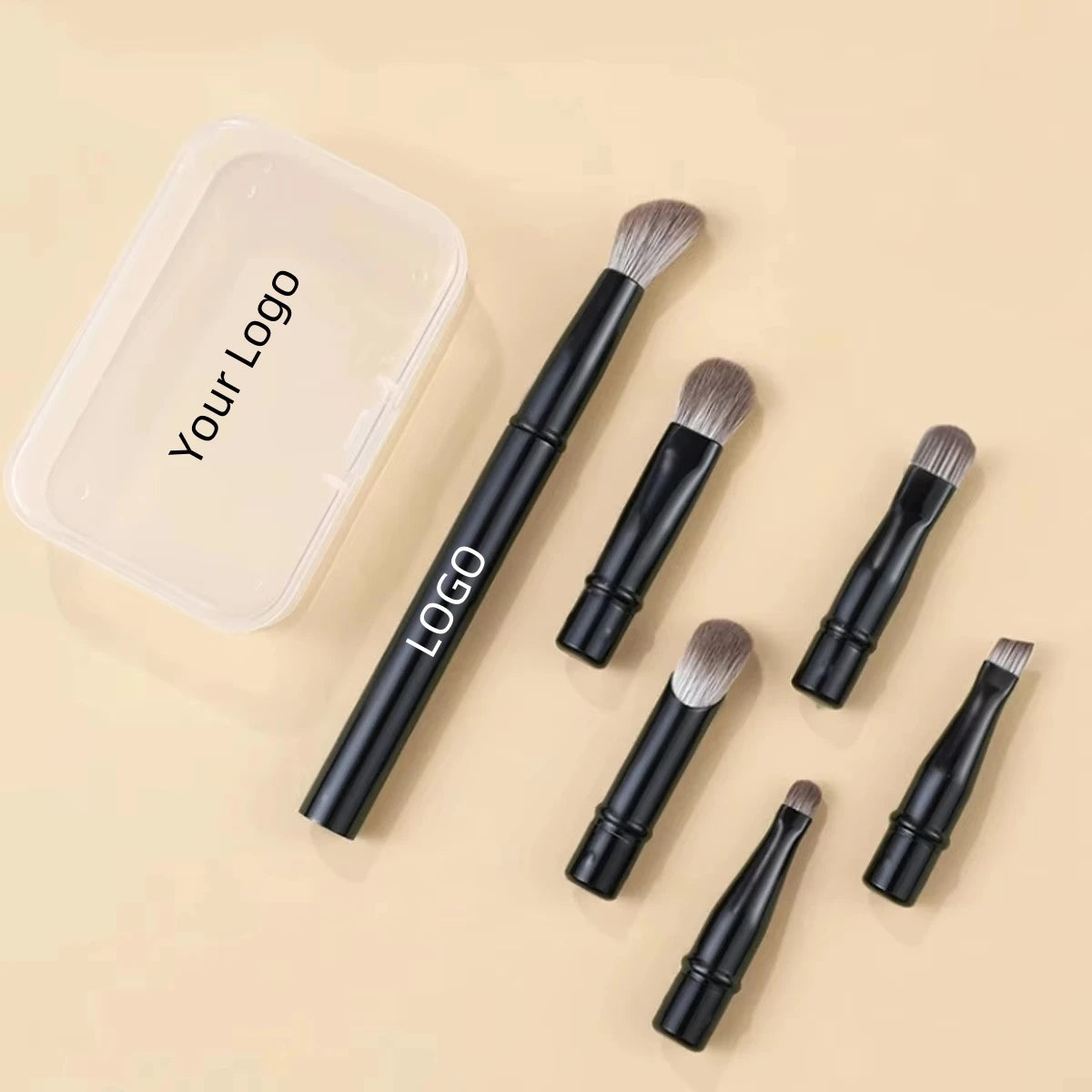 Professional Portable Mini 6pcs Flat Makeup Brushes Set Custom Logo Used with Concealer for Face Includes 1pc Brush Handle Box