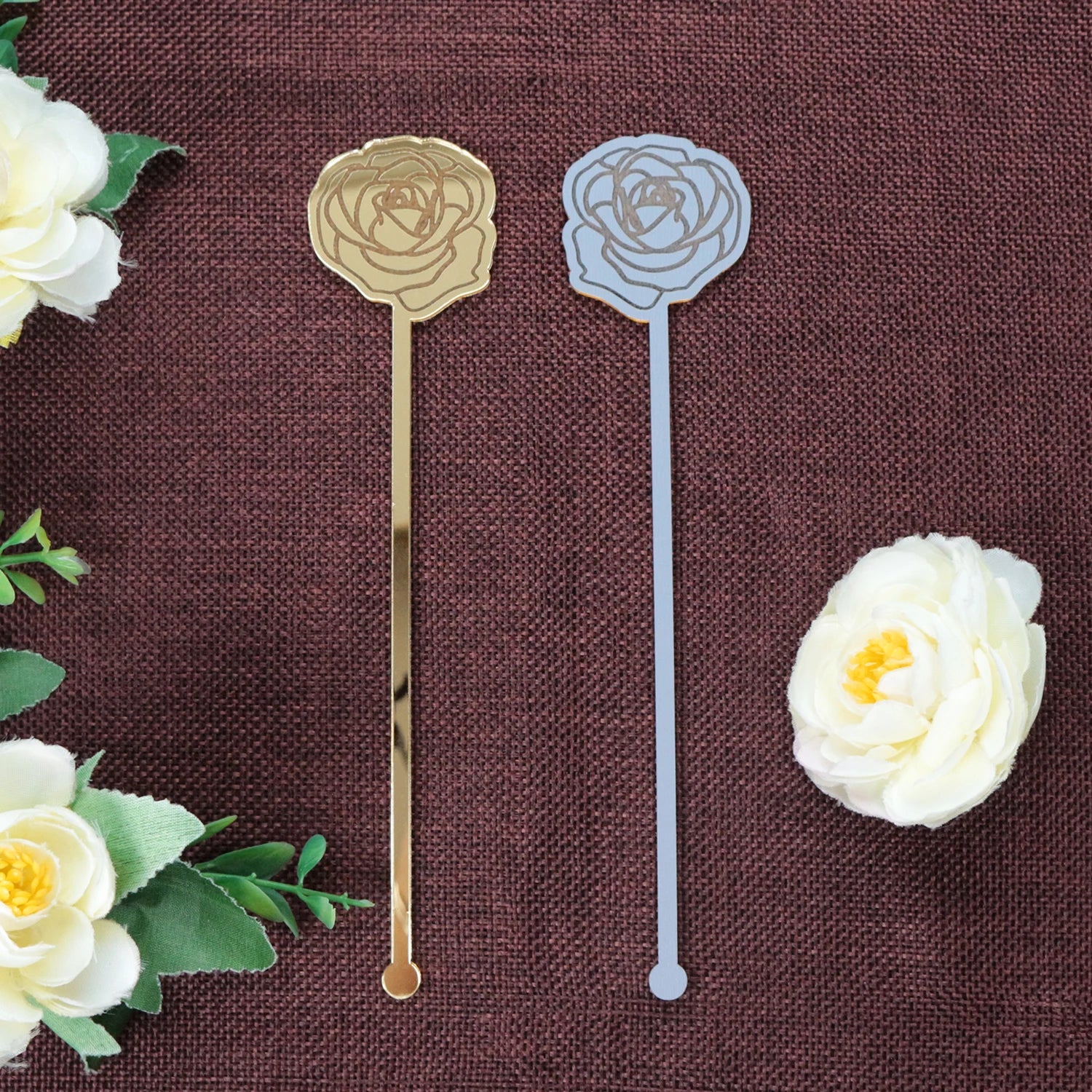 Rose Custom Print Engraved Acrylic Wedding Drink Cocktail Stirrers