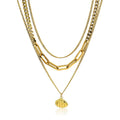 Best Sell Fashion Double Layered Carabiner Necklace Shell Round Pendant Zircon Necklace for Women for Party