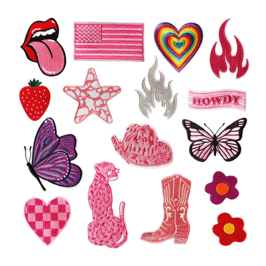 New pink Series Embroidery Handmade Iron on Leopard Boots Patches Suitable for Bags Hats