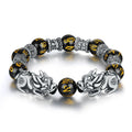 3D Vintage Silver Plated Black Buddha Beads  Black Obsidian Wealth Lucky Money Feng Shui Pixiu Charm