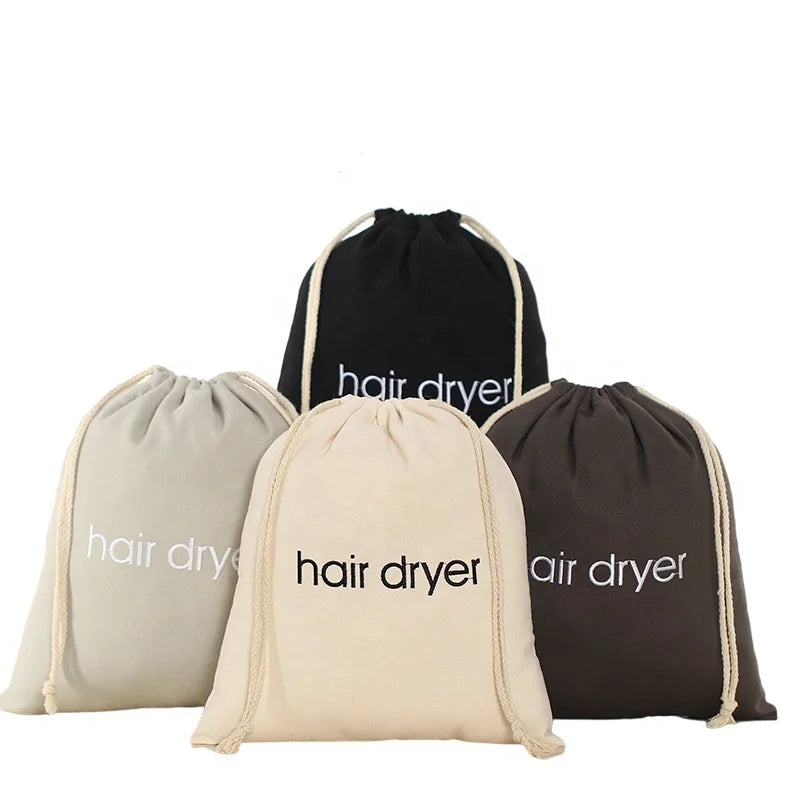 Embroidery Canvas Drawstring Bag Cotton Dust Bags Hotel Hair Dryer Cover Travel Storage Pouch