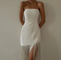 European and American Fashion 2023 Summer New Tassel Sexy Strapless Slit Dress for Women