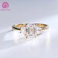 14K Solid Yellow Gold Moissanite Diamond Ring Emerald Cut 2ct 6x8mm with Trapezoid 5x3x2mm Moissanite Trilogy Ring for Wedding
