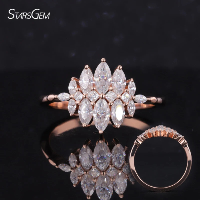 New 0.8ct Marquise Cut Princess Cut Lab-Grown Diamond Rings Prong Setting 10k 14k 18k Gold D VVS Vs Synthetic HPHT Diamond Ring