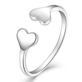 Premium Silver Double Heart Ring Adjustable Open Band Hypoallergenic Women's Plain Rings Jewelry for Wedding Anniversary Gift