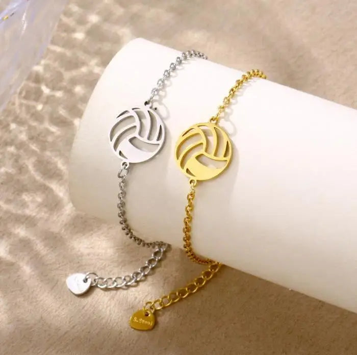 Volleyball and Tennis Charms Bracelet for Women Fashion Casual Sporty Hollow Pendant Stainless Steel Jewelry Gifts Wholesale
