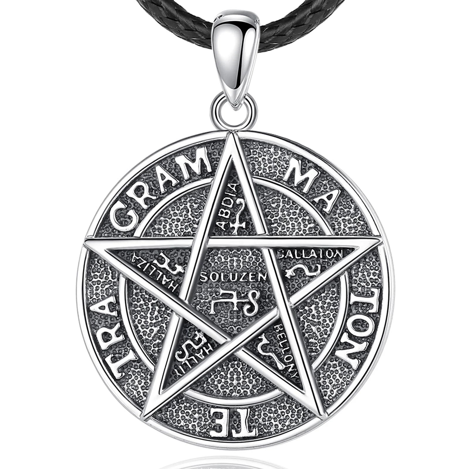 925 Sterling Silver Jewelry Vintage Five-pointed Star Design Solomon Pentagram Pendant Necklace for Men