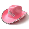 Pink Cowboy Hat With Tiara - CHILD/ADULT SIZE Pinky Felt Cowboy Hat for Western Costume CowGirl Pretend Plays
