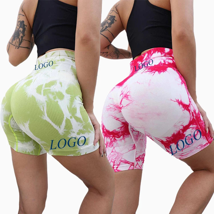 Tie Dye Colors Ribbed Squat Proof Seamless Shorts Quick Drying Tummy Control Nylon Womens Yoga Workout Gym Fitness Shorts