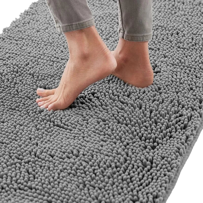 Ultra Absorbent Chenille Bath Mats Machine Made Eco-Friendly Slip Resistant TPR/PVC Backing Comfortable Luxurious Solid Pattern