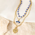 Trendy Retro Eye Waterproof Stainless Steel Chain Blue Light Luxury Niche Collar Chain Necklace Women Fashion Jewelry