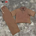 Custom Blank Breathable Boxy Cut off Cropped Fashion Casual Summer Plolo Shirts and Sweatpants Two Piece Men's T-shirt Set