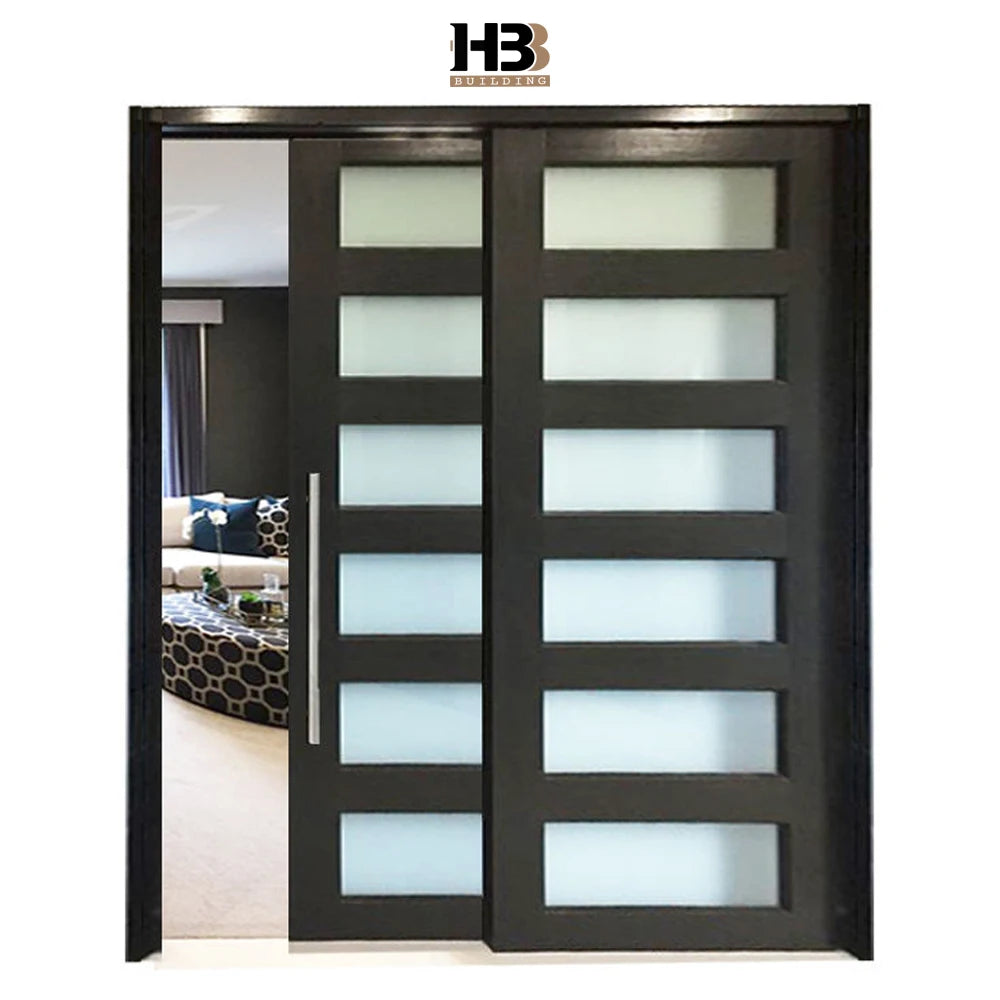 Modern Residential Waterproof Sound Proof Solid Wooden Double Sliding Interior Door for Apartment Bathroom Villa & Hotel