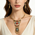 Vintage Style Silver Golden  Statement Necklace Earrings Sets Women Bohemian Necklace Earrings Set