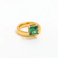 Joolim Jewelry Wholesale 18K Gold Plated Chunky Square Green Zirconia Stainless Steel Ring for Women Fashion Jewelry