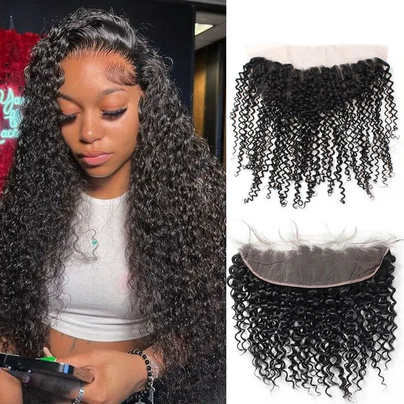 Low Price Brazilian Kinky Curly Wave 13*4 Lace Frontal Closure Textured Natural Kinky Hairline With Curly Baby Hair