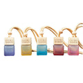 8ml Refillable Flat Frosted Glass Hanging Car Air Freshener Colorful Square Perfume Pendant Bottle with Wooden Lids MOQ 100pcs