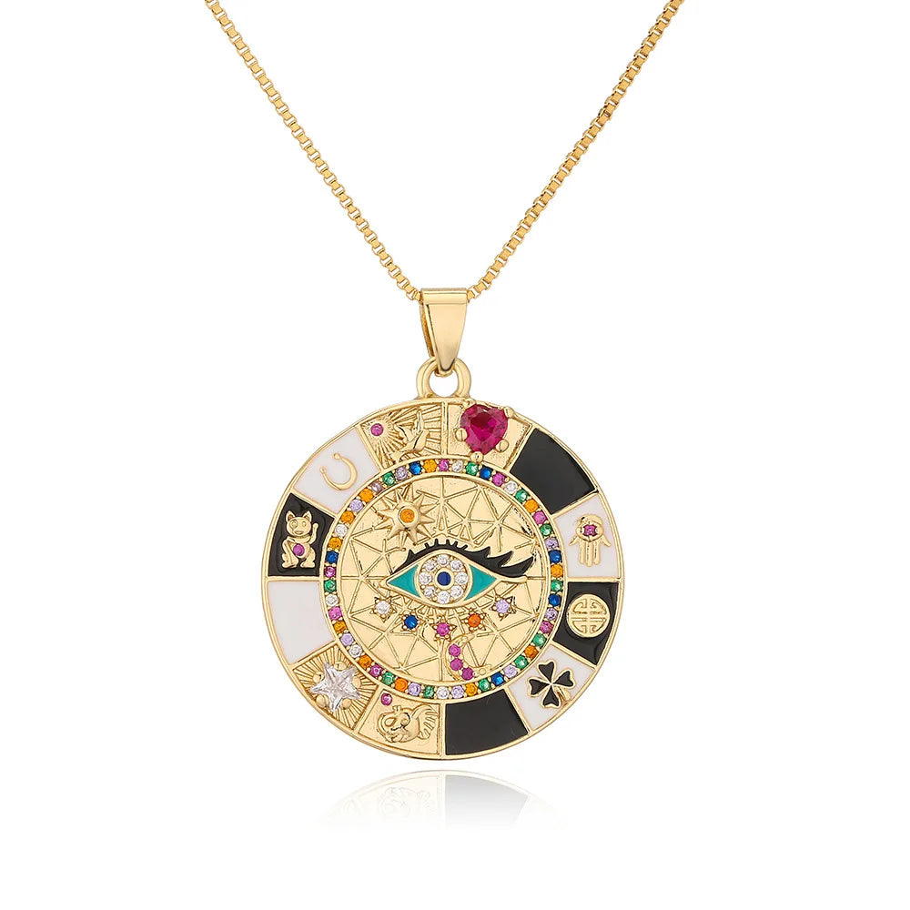 Duyizhao Bohemian Style European and American Fashion Drop Oil Zircon Eye Pendant Necklace Women's New Jewelry 18k Gold Plated