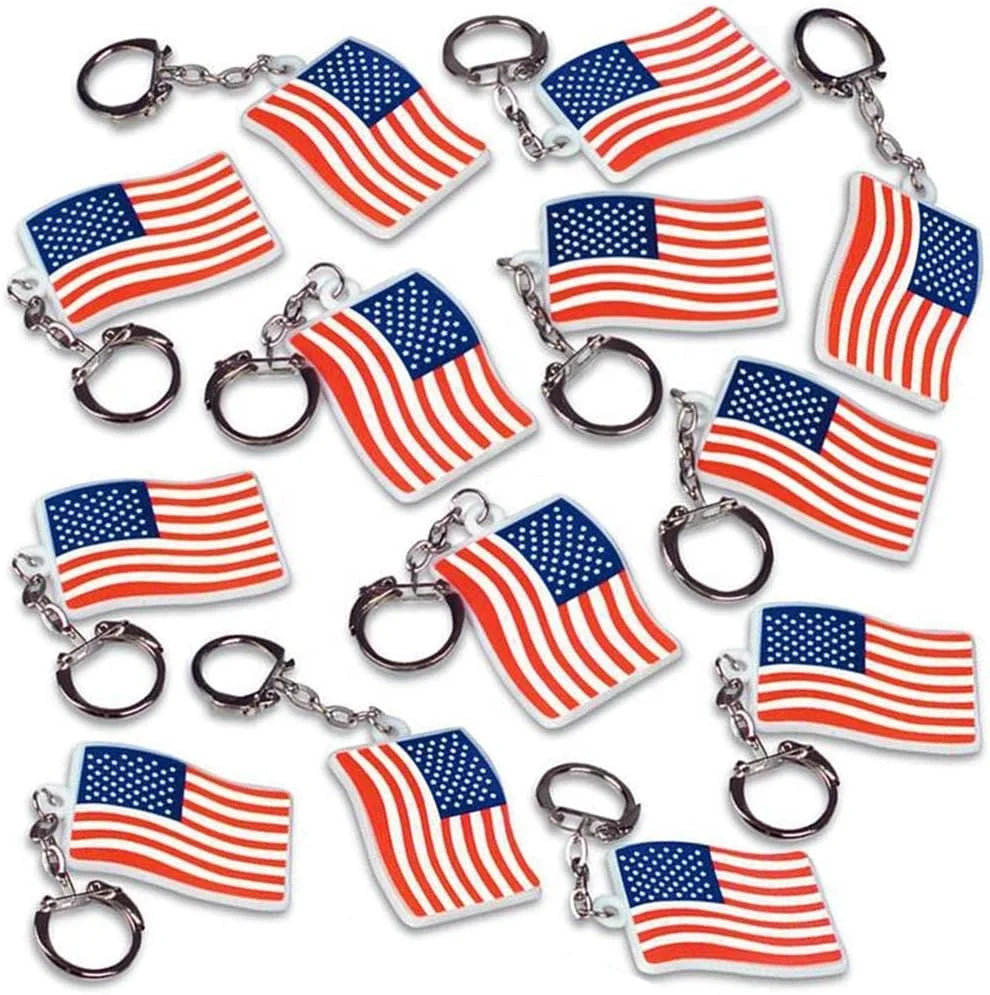Creative Customized American Flag Plastic Keychain 2D Soft PVC Keychain Metal Key Ring Key Accessories for Children