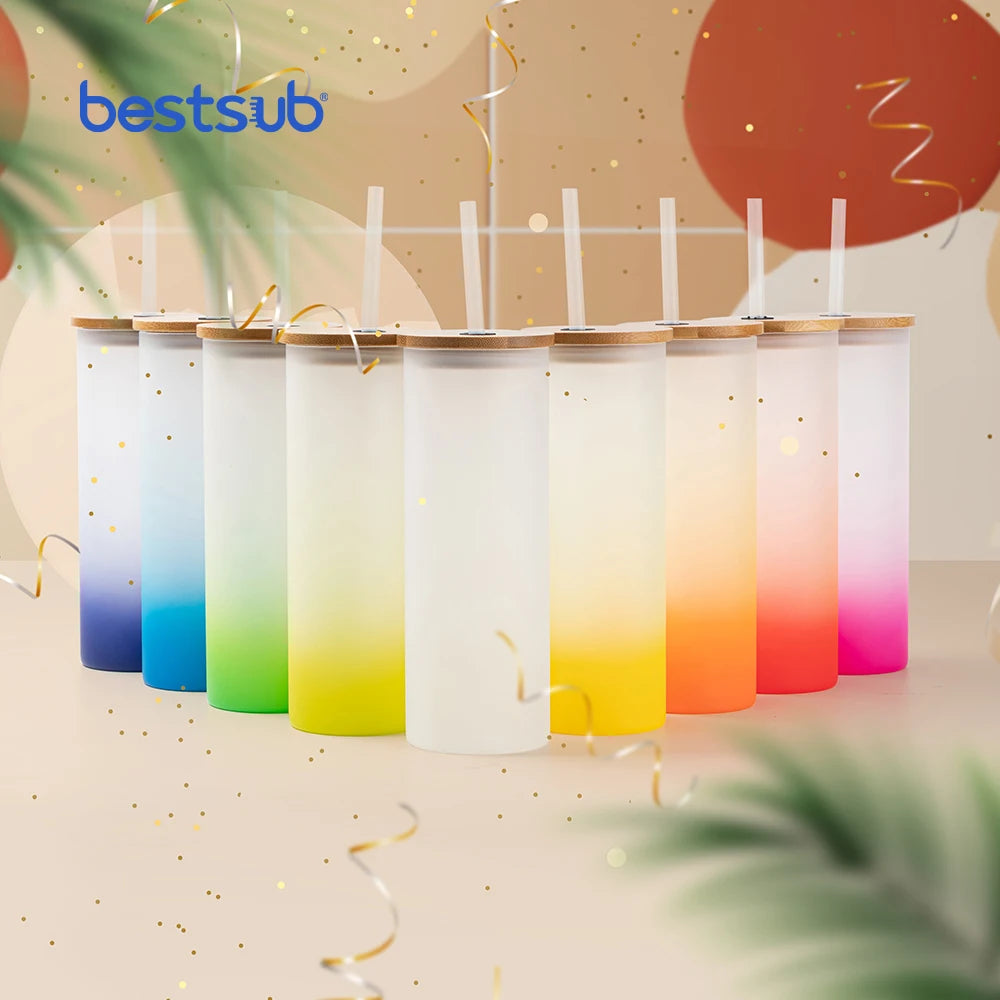 BestSub Wholesale Personalized 17oz 500ml Sublimation Blanks Glass Skinny Tumbler Straight Frosted Sublimation Glass Tumbler
