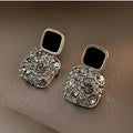 Korean Fashion Gray Black Color Crystal Rhinestone Geometric Square Stud Earrings for Women Girls Jewelry