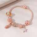 New Arrival Luxury Star Pendant Rose Gold Plated Charm Bracelet Big Hole Ball Beads Beaded Women Bracelets