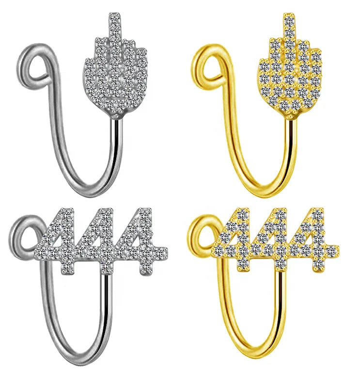 Gaby More SKU Angel Number Body Jewelry Faux Bunny Butterfly Nose Ring CZ Non-Piercing Nose Clip for Weddings