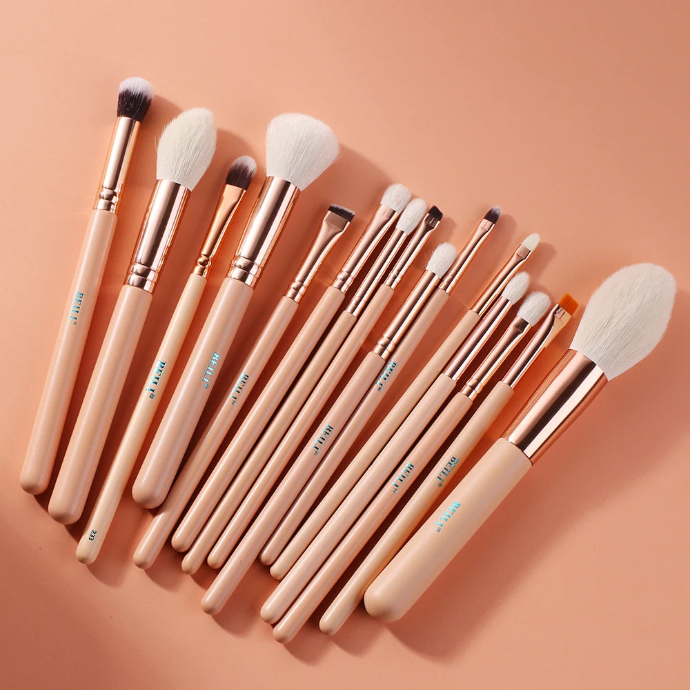 BEILI Pink 15 Pcs Brochas De Maquillaje Profesional Face Eye Set of Makeup Brushes Goat Hair Makeup Brushes Manufacturers China