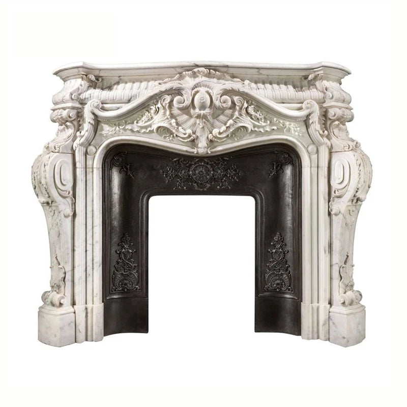 Indoor Home Decoration Use Hand-carved Stone Fireplace French Style Antique Marble Fireplace Mantel Freestanding Remote Control