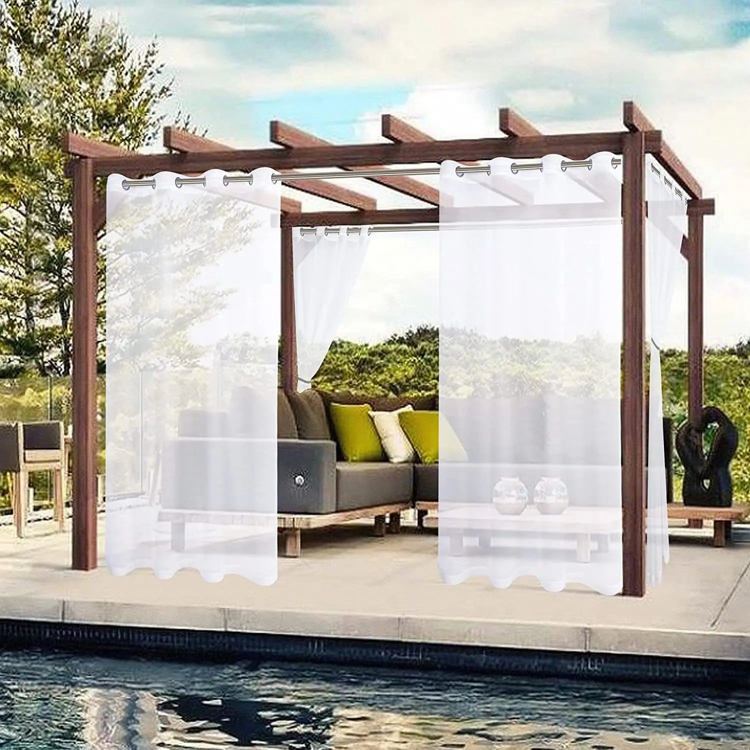 Wholesale White Sheer Anti-Fading Patio Curtains Waterproof Outdoor Gazebo Valances for Inside & Outside Use