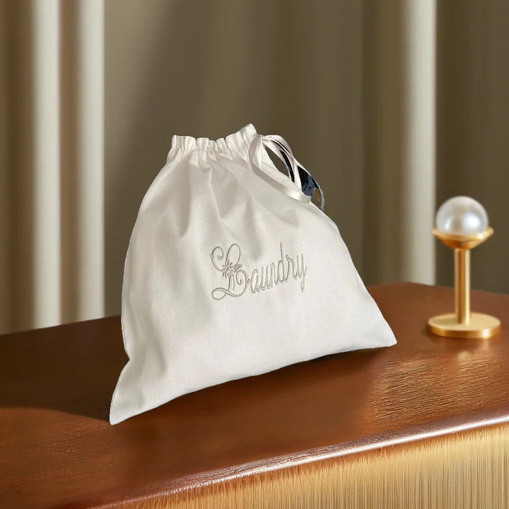 Wholesale Recyclable Reusable Organic Cotton Drawstring Bag Custom Logo Embroidery Muslin Pouch Gift Packaging Ties Belts
