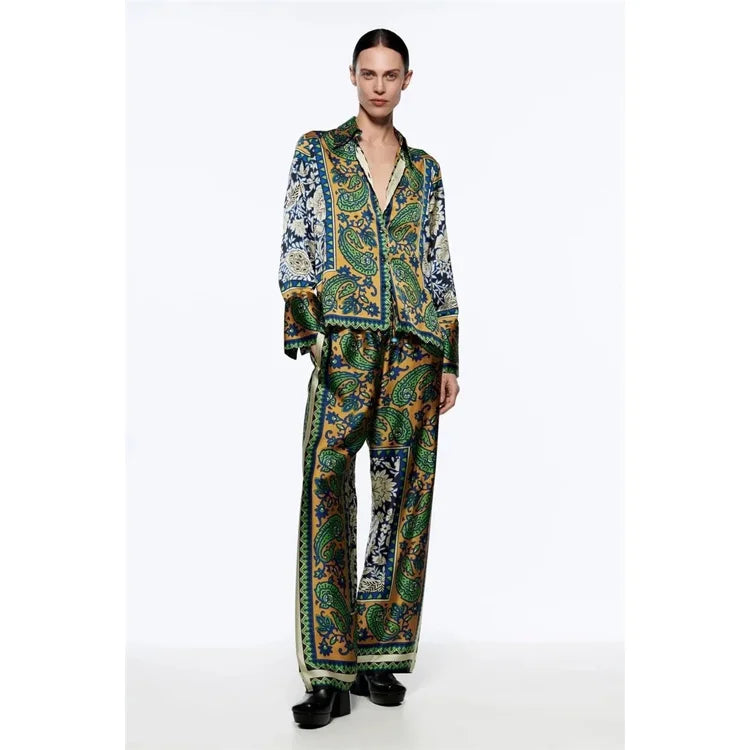 New Products Women's Elegant Retro Printed Casual Suit Street Fashion Printed Shirt Pants Suit