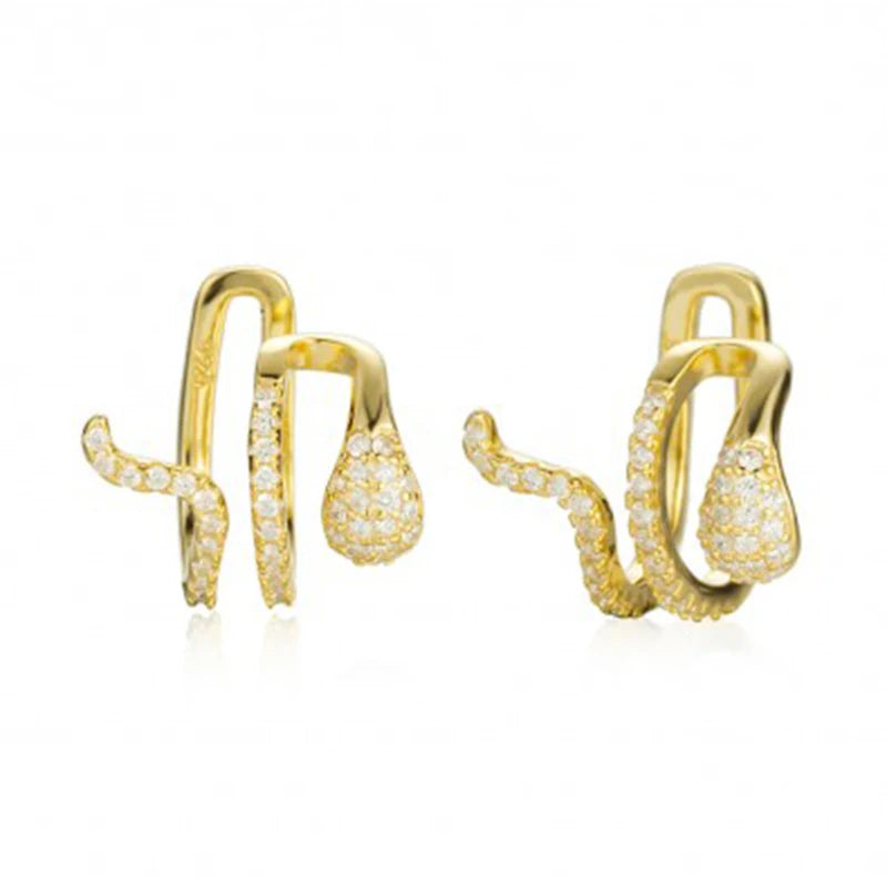 CANNER Earring Earnon Pierced Stainless Steel Jewelry Butterfly 18k Gold Snake Elf Color for Women Long Chain Pin Ear Cuffs