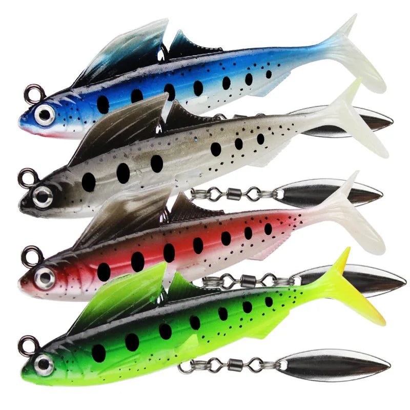 SNEDA Hot Sale 8.5cm12.5g Lead Fishing Lure Spoons Soft Lure Artificial Soft Bait With VMC Hook Fork T Tail Fishing Lure