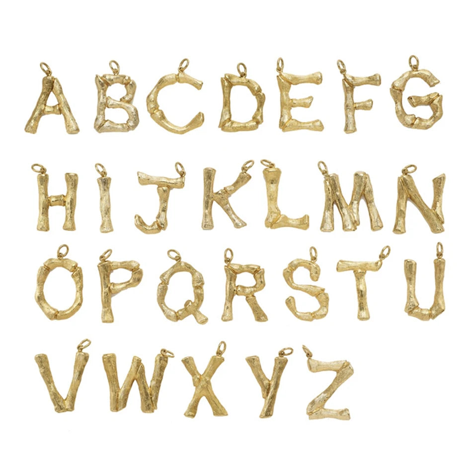 EManco A-Z Initials Letter Pendant Women Fashion Accessory Trendy Bamboo Gold Plated Charms DIY Custom Alphabet Charms Jewelry