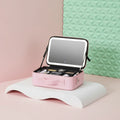 Makeup Bag With Mirror Rechargeable Cosmetic Case With 2-layers Makeup Train Case Cosmetic Organizer With Mirror and Light Tools