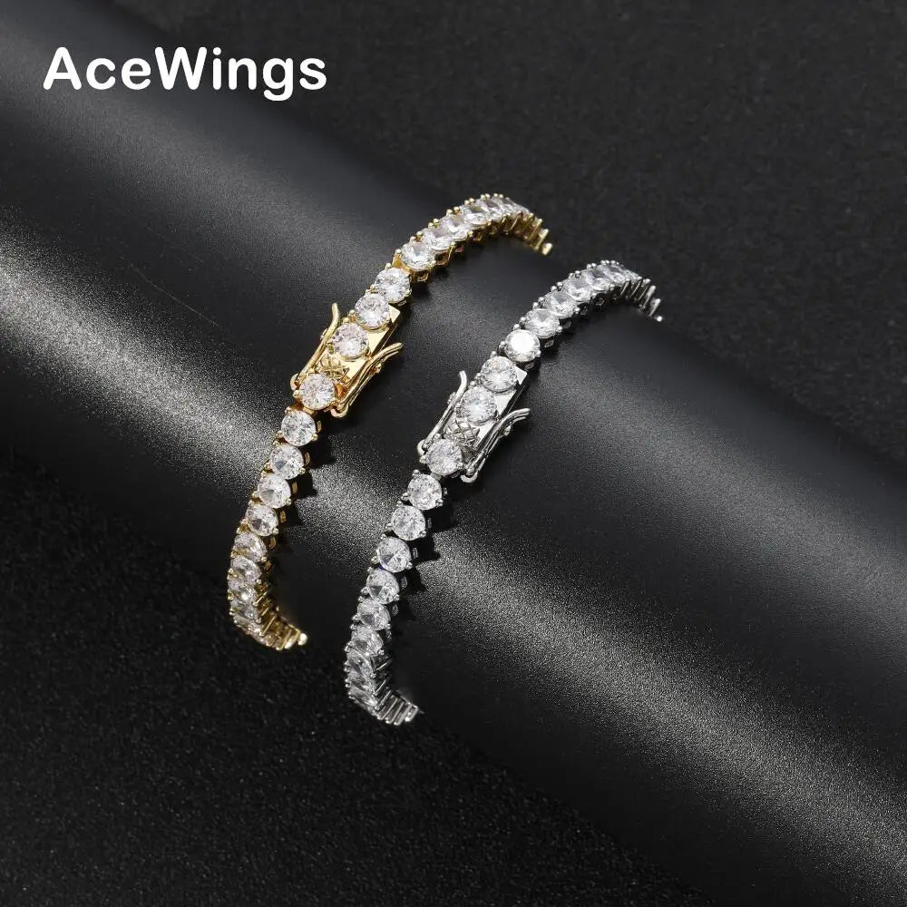 BB212   4mm 7inch 8inch   3 Prong Zircon Brass Prong Setting Zircon Tennis Bracelet Hip Hop CZ Jewelry