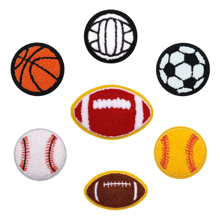 Wholesale Embroidered Towel Patches Manufacture Patches Football Basketball Tennis Iron on Embroidered Chenille Patch Sports
