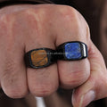 Handmade Lapis Tiger Eyes Stone Rings Stainless Steel Silver Black Blue Lazuli Stone Rings Gifts for Father Boyfriends